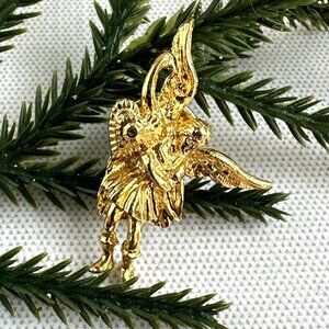 Kirks Folly Gold-Tone Angel Pin 1 7/8" With Wings & Secure Locking Clasp Jewelry